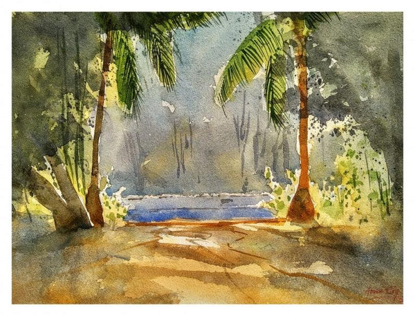 Landscape watercolor painting titled 'Soft shadows', 14x10 inches, by artist Soven Roy on Handmade Paper