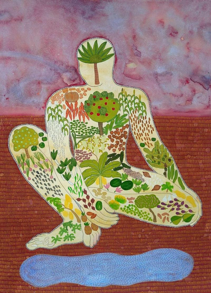 Nature poster painting titled 'Soil Body Media', 30x20 inches, by artist Santosh Pattar on Paper