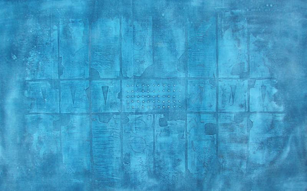 Abstract acrylic painting titled 'Solid Blue Abstarct I', 36x60 inches, by artist Mohit Bhatia on Canvas