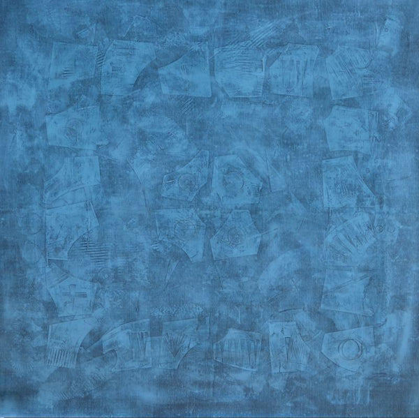 Abstract acrylic painting titled 'Solid Blue Abstract Ii', 42x48 inches, by artist Mohit Bhatia on Canvas