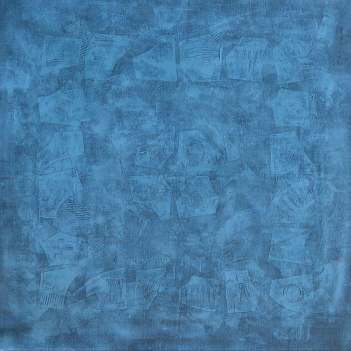 Abstract acrylic painting titled 'Solid Blue Abstract Ii', 42x48 inches, by artist Mohit Bhatia on Canvas