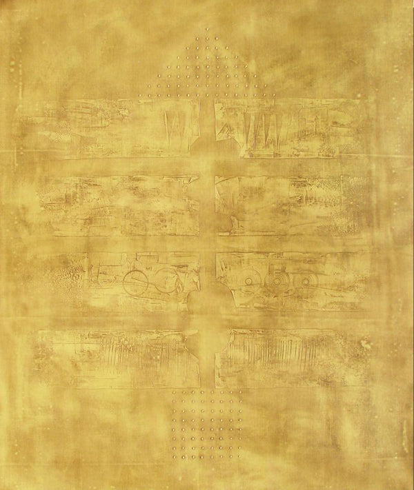 Abstract acrylic painting titled 'Solid Golden Abstract I', 42x48 inches, by artist Mohit Bhatia on Canvas