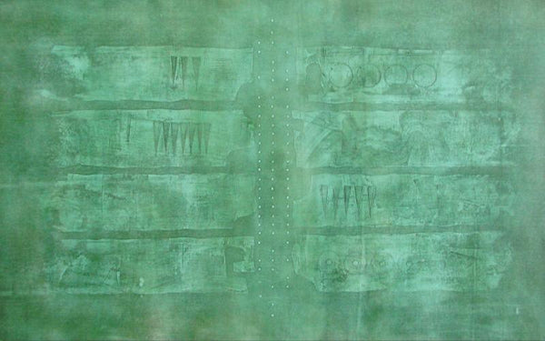 Abstract acrylic painting titled 'Solid Green Abstract Iii', 42x48 inches, by artist Mohit Bhatia on Canvas