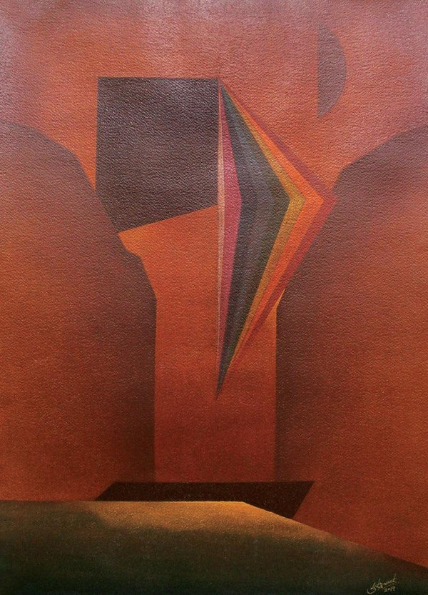 Abstract acrylic painting titled 'Solitude 1', 30x22 inches, by artist Surendra Chaware on Paper