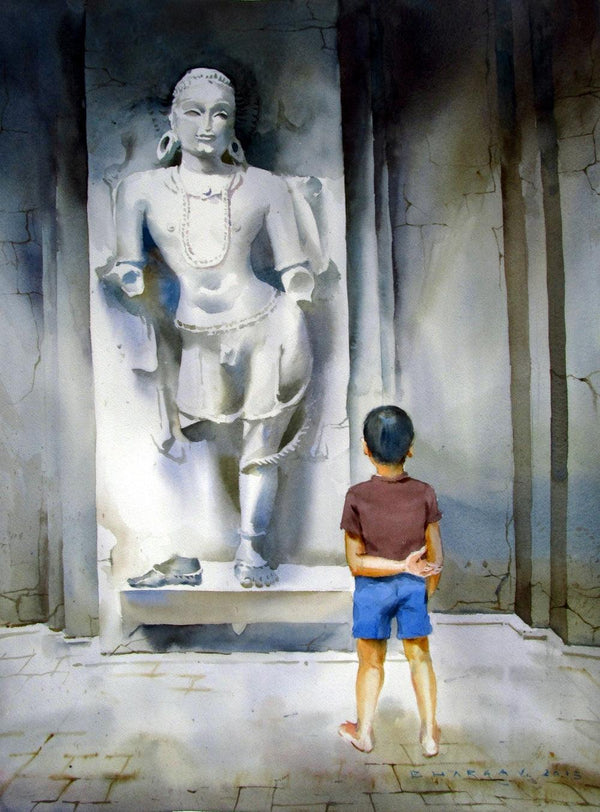 Figurative watercolor painting titled 'Solitude 2', 30x22 inches, by artist Bhargavkumar Kulkarni on Paper