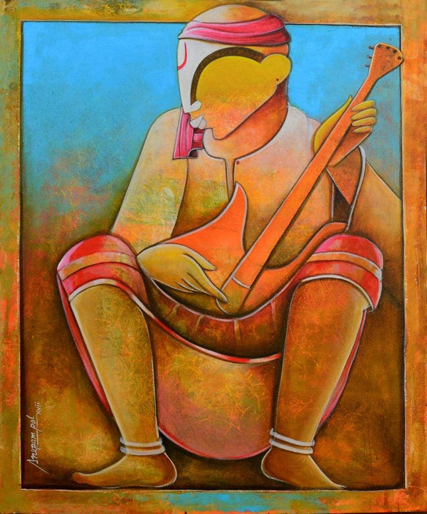 contemporary acrylic painting titled 'Solo Rhythms', 36x30 inches, by artist Anupam Pal on Canvas