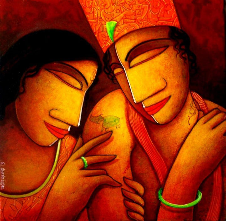 Figurative acrylic painting titled 'Someone Special', 12x12 inches, by artist Samir Sarkar on Canvas