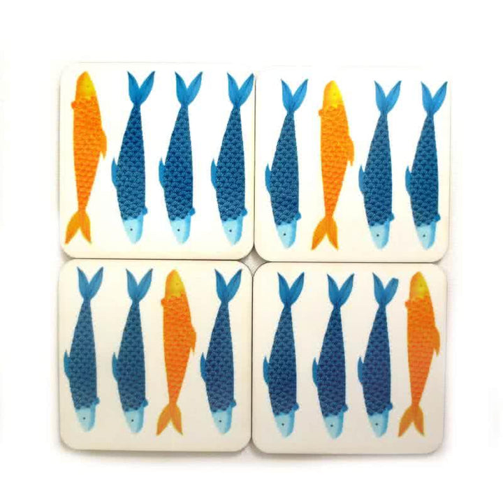 Lifestyle craft titled 'Something Fishy Coasters', 4x4 inches, by artist Rithika Kumar on MDF Wood