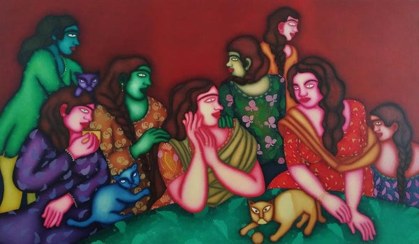 Figurative oil painting titled 'Songs Of Silence 4', 31x51 inches, by artist Jayita Borthakur on Canvas