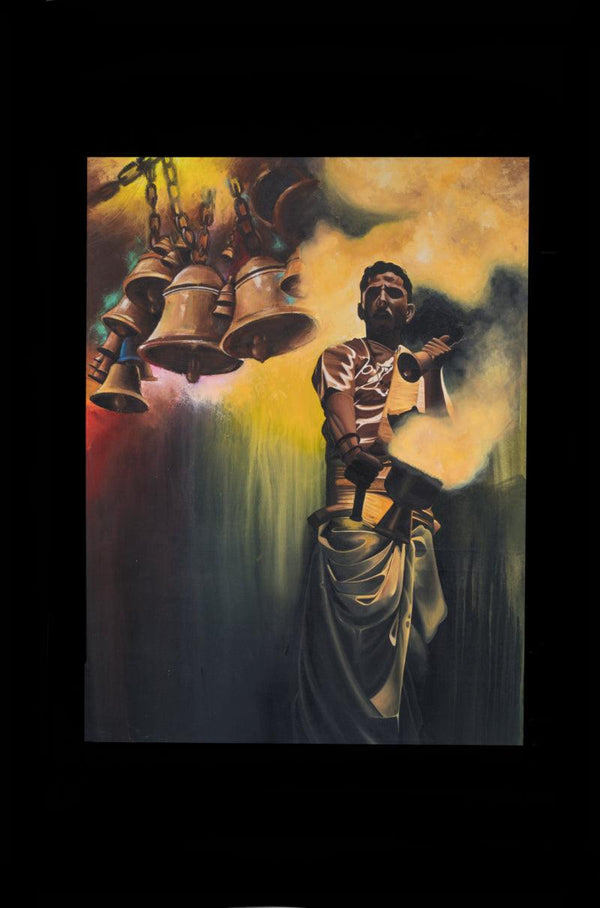 Religious acrylic painting titled 'Soul of Vanaras', 48x36 inches, by artist Roni Sarkar on Canvas