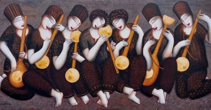 Figurative acrylic painting titled 'The Sound 4', 36x72 inch, by artist Samir Sarkar on Canvas