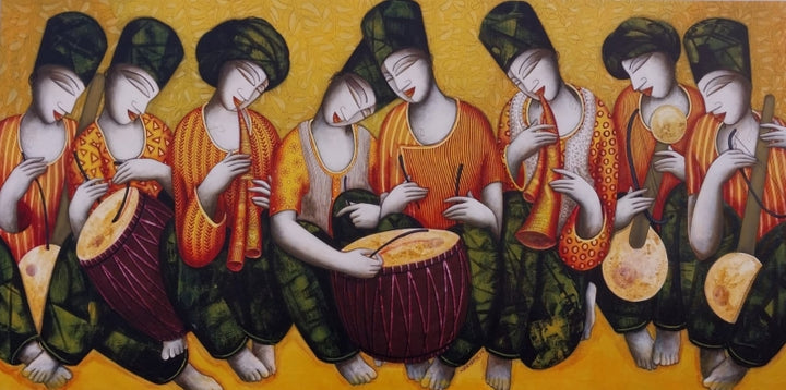 Figurative acrylic painting titled 'The Sound 6', 36x72 inch, by artist Samir Sarkar on Canvas