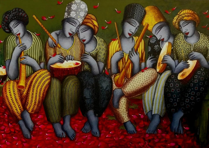 Figurative acrylic painting titled 'Sound Series 1', 42x60 inch, by artist Samir Sarkar on Canvas