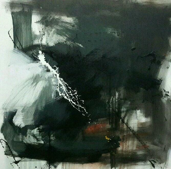 Abstract acrylic painting titled 'Space 12', 48x48 inches, by artist Gulrez Ali on Canvas