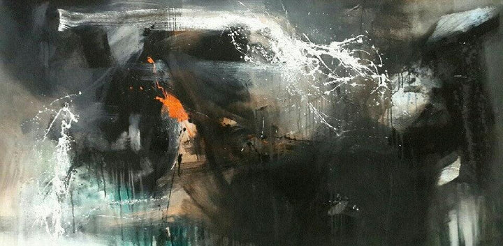 Abstract acrylic painting titled 'Space 21', 42x84 inches, by artist Gulrez Ali on Canvas