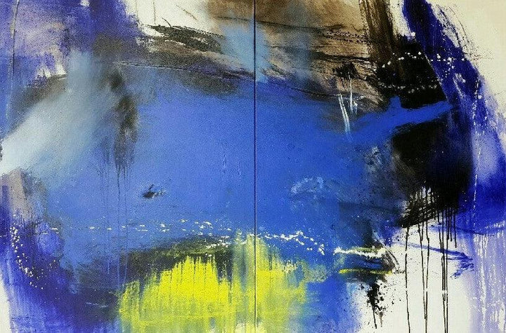 Abstract acrylic painting titled 'Space 42', 48x72 inches, by artist Gulrez Ali on Canvas