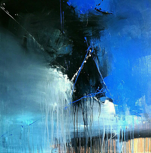 Abstract acrylic painting titled 'Space 57', 48x48 inches, by artist Gulrez Ali on Canvas