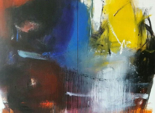 Abstract acrylic painting titled 'Space 59', 70x92 inches, by artist Gulrez Ali on Canvas