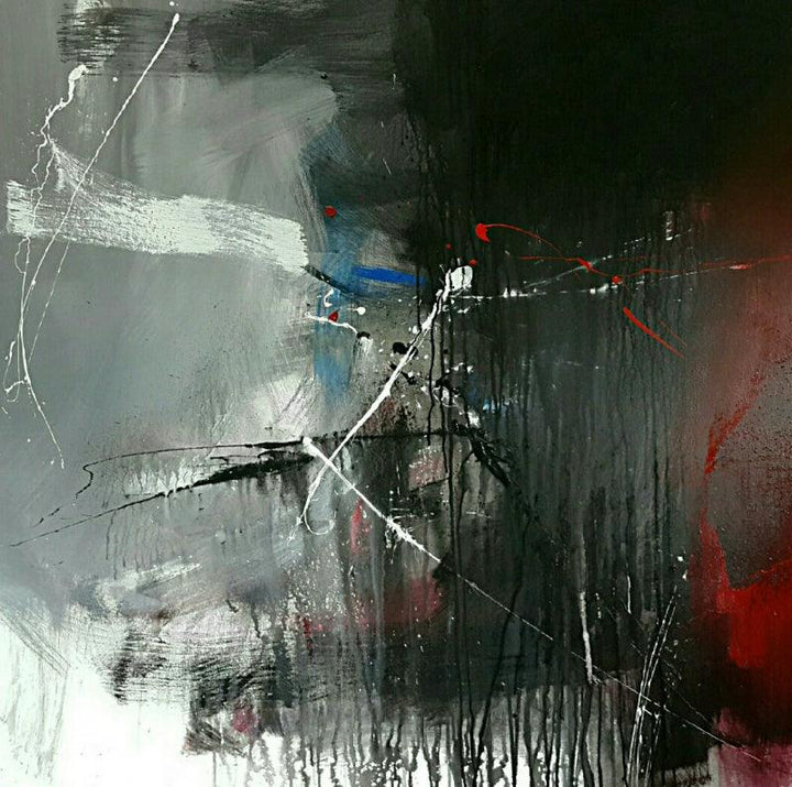 Abstract acrylic painting titled 'Space 71', 48x48 inches, by artist Gulrez Ali on Canvas