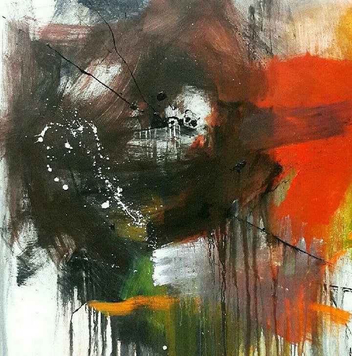 Abstract acrylic painting titled 'Space 75', 48x48 inches, by artist Gulrez Ali on Canvas