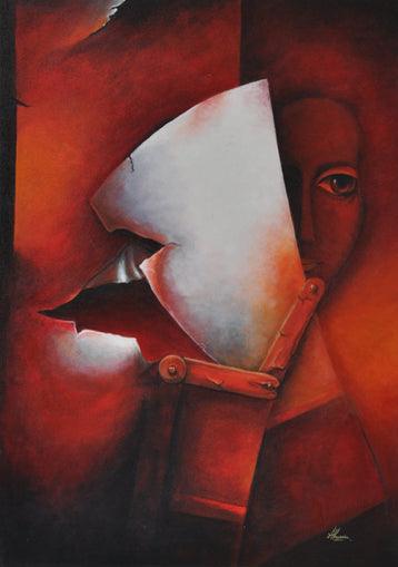 Figurative acrylic painting titled ': Spaces In Your Togetherness', 33x48 inches, by artist Huma Hussain on Canvas