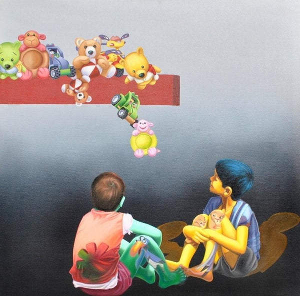 contemporary mixed media painting titled 'Spano Ki Or 2', 48x48 inches, by artist Jitendra Saini on Canvas