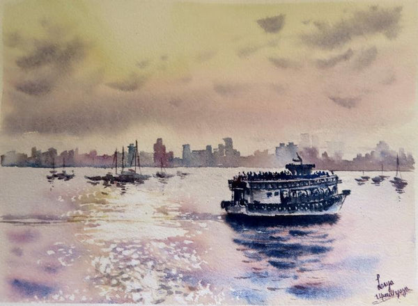 Seascape watercolor painting titled 'Sparkling Seas', 11x15 inches, by artist Lasya Upadhyaya on Paper