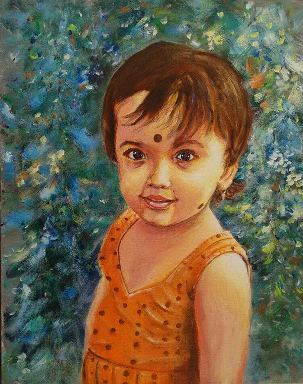 Figurative acrylic painting titled 'Sparkling with innocence', 16x20 inches, by artist Lasya Upadhyaya on Canvas Board