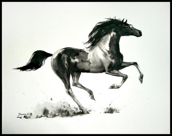 Animals ink watercolor painting titled 'Speed 01', 11x15 inches, by artist Deven Ramesh Bhosale on Paper