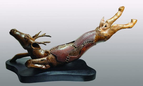 Animals sculpture titled 'Speed', 19x37x10 inches, by artist Subrata Paul on Bronze, Wood