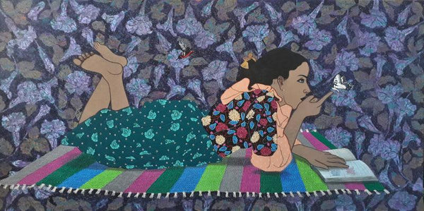 Figurative acrylic painting titled 'Spiritual Communication', 30x60 inches, by artist Monica Ghule on Canvas