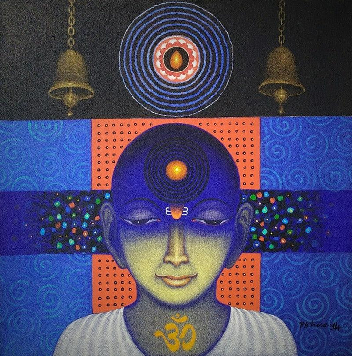 Religious acrylic painting titled 'Spiritual Splendour 3', 24x24 inches, by artist Bhiva Punekar on Canvas