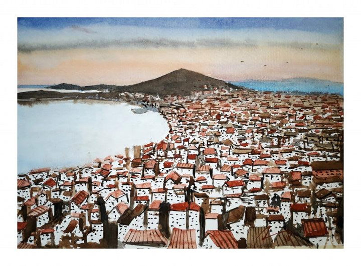 Cityscape watercolor painting titled 'Split Croatia', 7x11 inches, by artist Arunava Ray on Paper