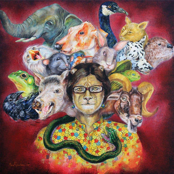 Lifestyle acrylic painting titled 'Split Personality', 36x36 inches, by artist Minal Rajurkar on Canvas