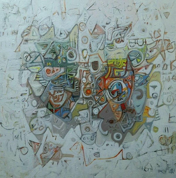 Abstract acrylic painting titled 'Spontaneous Nature', 36x36 inches, by artist Rajesh Kumar Singh on Canvas