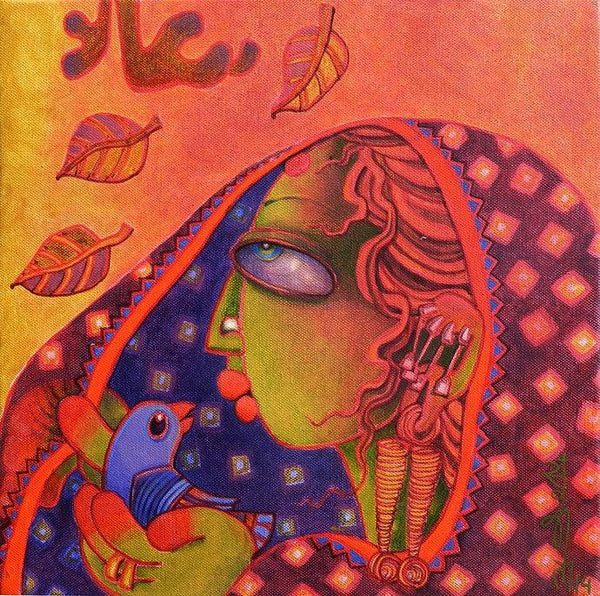 Figurative acrylic painting titled 'Spring', 12x12 inches, by artist Sunita Dinda on Canvas