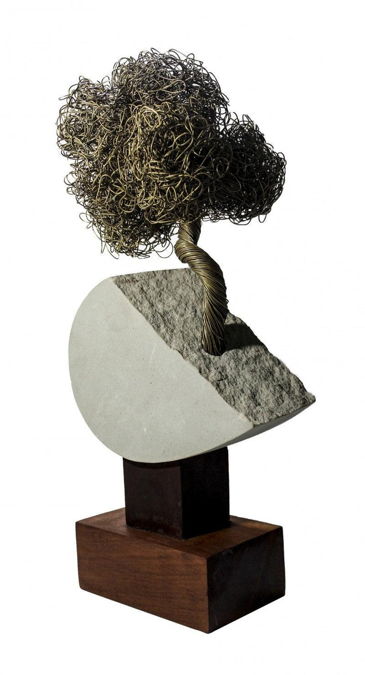 Figurative sculpture titled 'Srijan', 17x8x8 inches, by artist Rajeev Ranjan on Stone, Brasswood