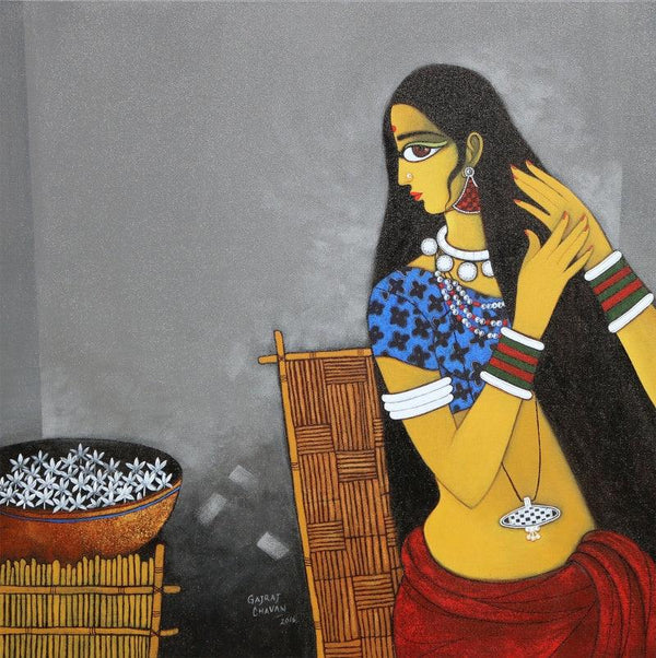 Figurative acrylic painting titled 'Sringar', 36x36 inches, by artist GAJRAJ  CHAVAN on Canvas