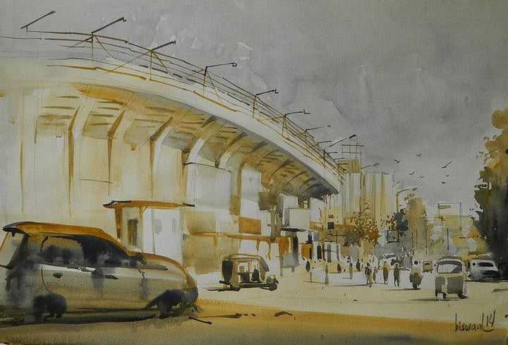 Cityscape watercolor painting titled 'Stadium', 16x20 inches, by artist Bijay Biswaal on Canson Paper