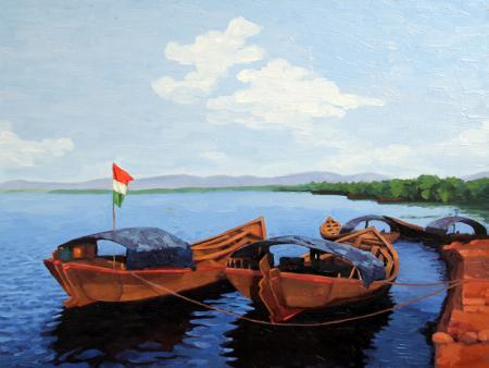 Landscape oil painting titled 'Standing 01', 18x24 inches, by artist Tushar Patange on Canvas