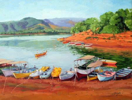 Landscape oil painting titled 'Standing 02', 18x24 inches, by artist Tushar Patange on Canvas