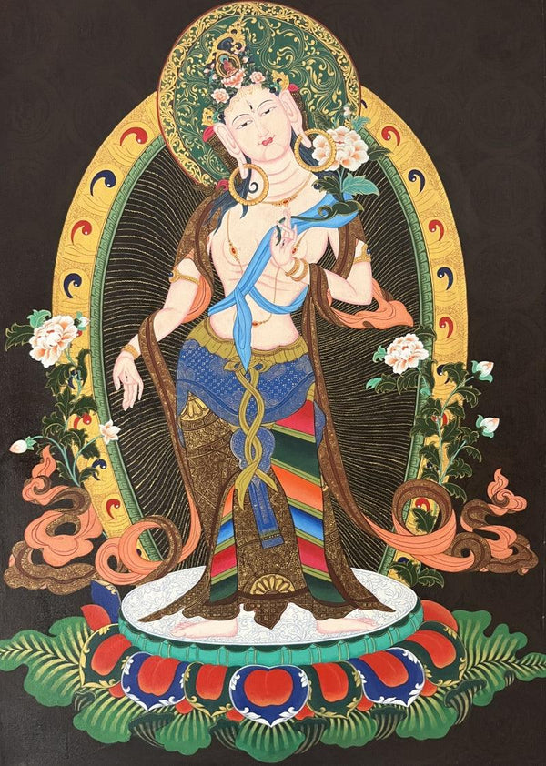 Religious acrylic painting titled 'Standing White Tara', 33x24 inches, by artist Aditi Agarwal on Canvas