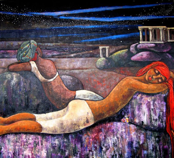 Figurative acrylic painting titled 'Starry Night', 48x48 inches, by artist Suruchi Jamkar on Canvas