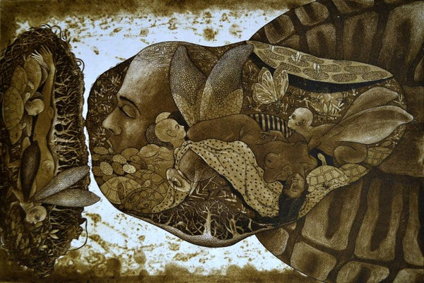 contemporary printmaking titled 'State Of Nature', 13x20 inches, by artist Tribhuvan Kumar on Paper