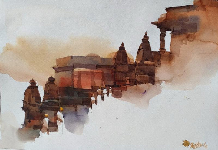 Landscape watercolor painting titled 'Step In Time In Belur 1', 14x20 inches, by artist Prashant Prabhu on Paper