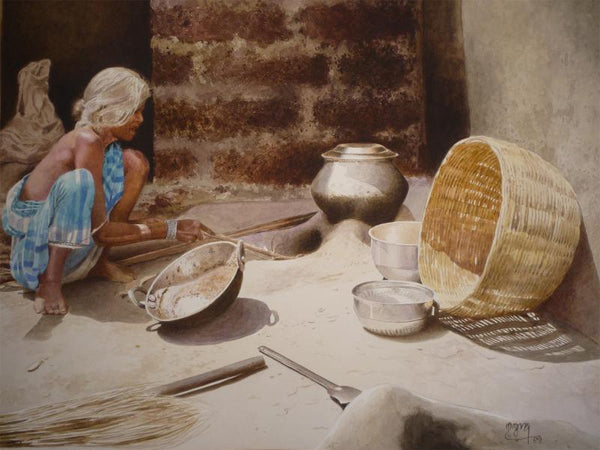 Figurative watercolor painting titled 'Still Life 4', 22x27 inches, by artist Raghunath Sahoo on Paper