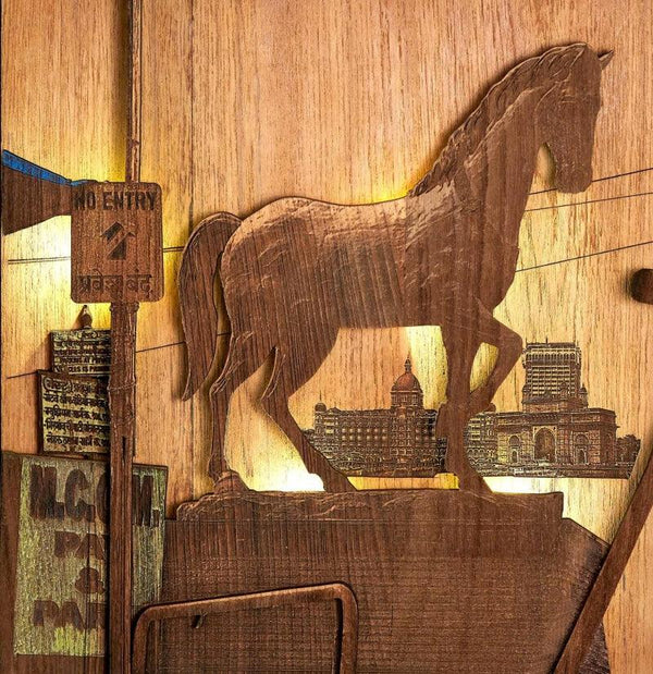 Cityscape sculpture titled 'Still Standing Tall', 9x13x4 inches, by artist Shriram Mandale on Teak Wood