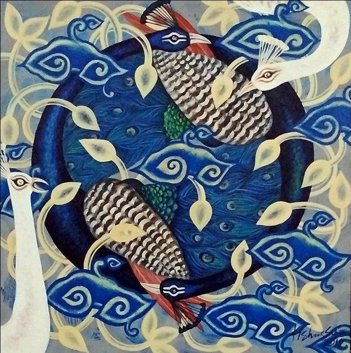 Animals acrylic painting titled 'Stirring Nature 2', 35x35 inches, by artist Kishore Sahoo on Canvas