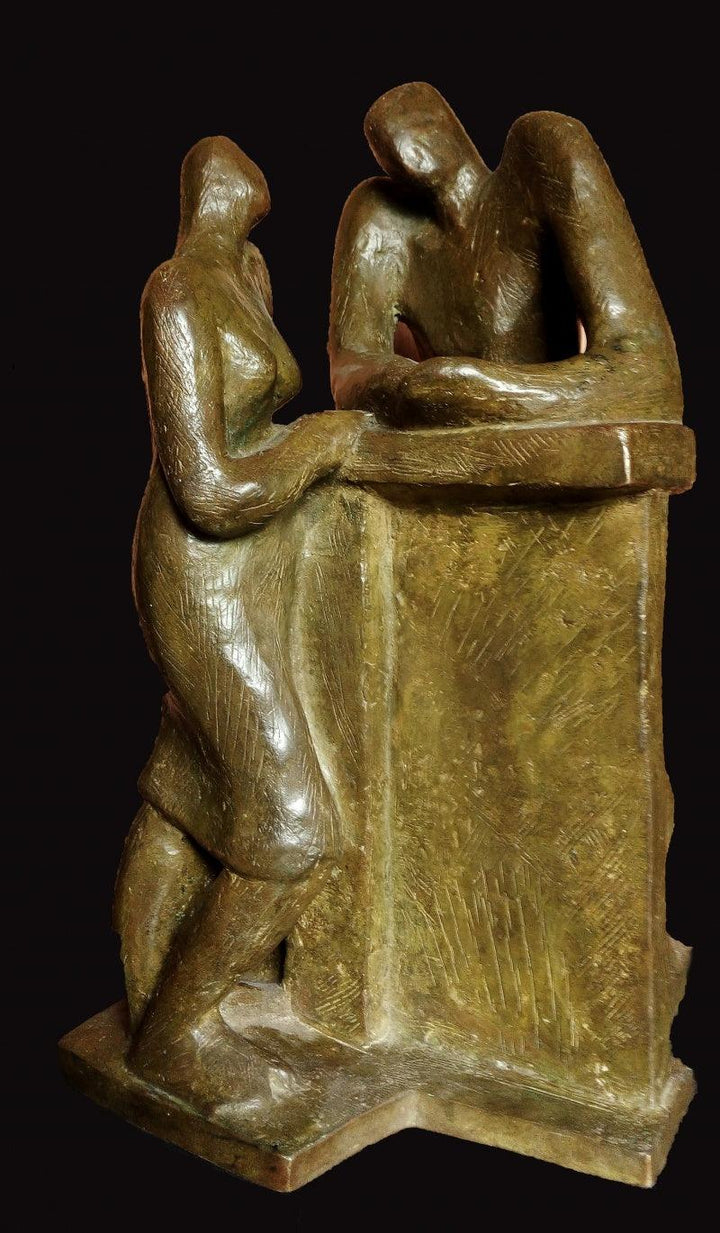 Figurative sculpture titled 'Stolen Moment', 14x9x9 inches, by artist Somnath Chakraborty on Bronze