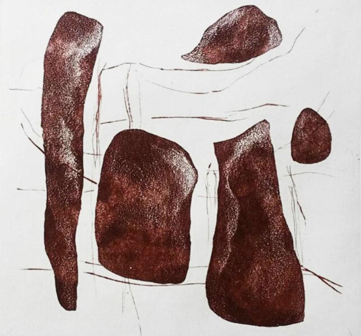 Abstract printmaking titled 'Stone 3', 10x10 inches, by artist Radhika Barve on Paper